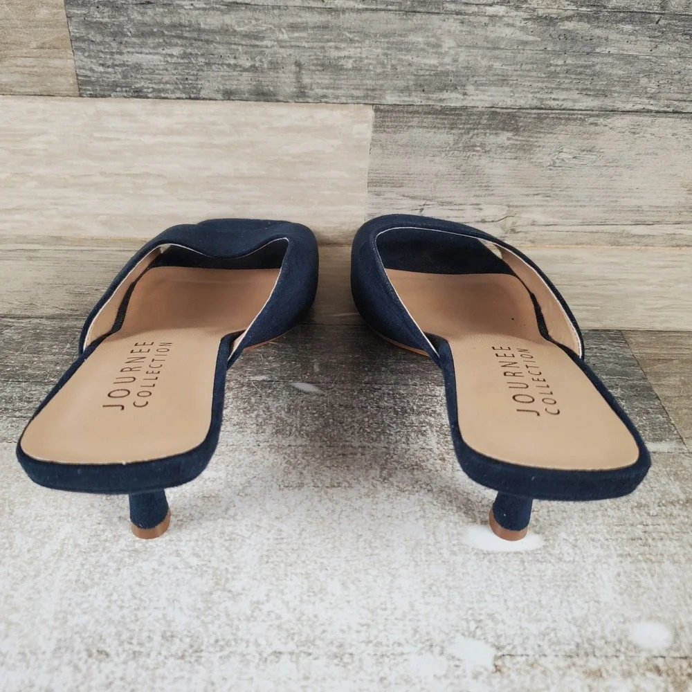 Journee Collection Navy Suede Open-Toe Kitten Heel Mule